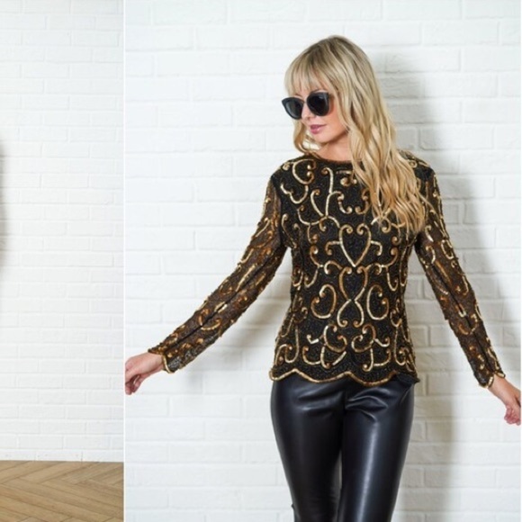 Vintage Silk New With Tags Sténay 70s/80s Sequins Beaded Formal Blouse - Picture 16 of 16